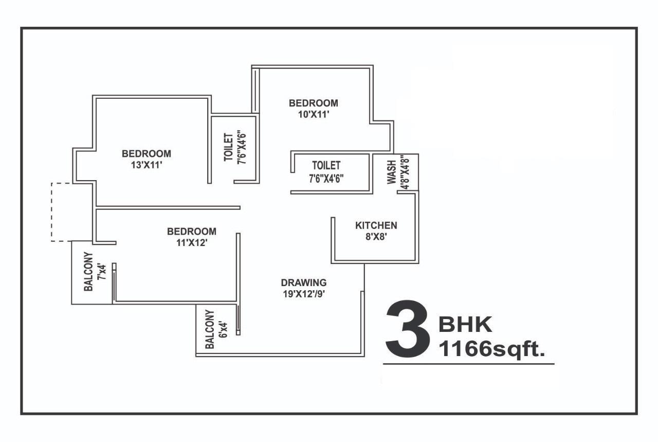 1166 Sq.ft Super Built up Area