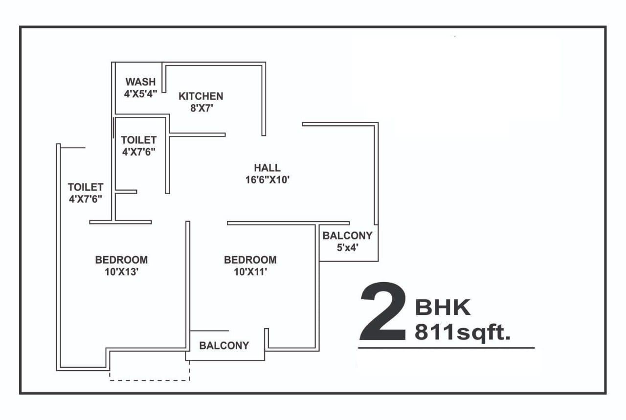 2BHK Floor Plan 811 sq.ft Super Built up area